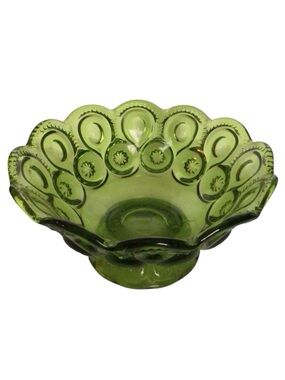 Vintage LE Smith Moon & Star Green Depression Glass Footed Console